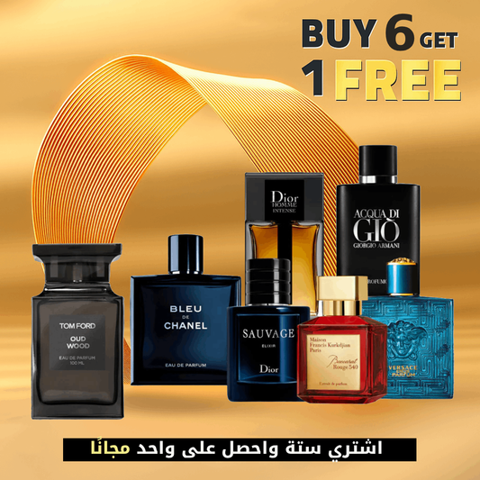 Oud Wood EDP +Bleu de Chanel EDP + Sauvage Elixir EDP for men + Dior Intense EDP Dior for men + Versace Eros EDP + Baccarat Rough 540 EDP + Aqua Di Gio EDP (100 ML)