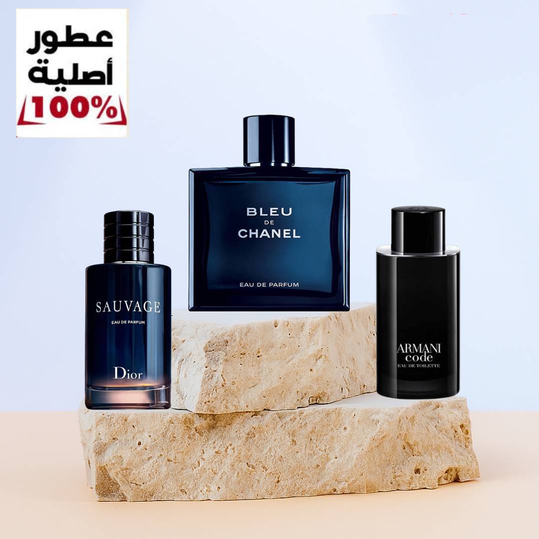 Sauvage Eau de Parfum Dior for men 100ML + Bleu De Chanel Eau De Parfum 100 ML + Armani Code Eau de Parfum 100ML