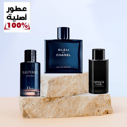Sauvage Eau de Parfum Dior for men 100ML + Bleu De Chanel Eau De Parfum 100 ML + Armani Code Eau de Parfum 100ML