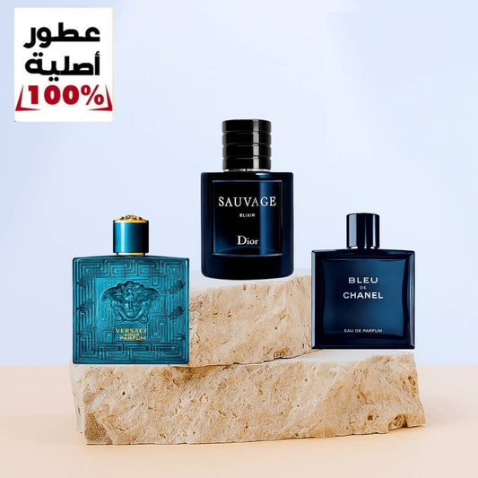 Bleu De Chanel EDP 100 ML + Versace Eros EDP for Men 100 ML for Men + Dior Sauvage Elixir EDP for Men 100M ML
