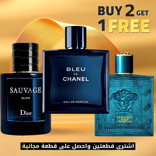 Bleu De Chanel EDP 100 ML + Versace Eros EDP for Men 100 ML for Men + Dior Sauvage Elixir EDP for Men 100M ML